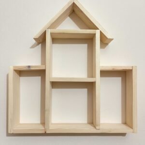 House shape wooden wall shelf made of kerosene wood for home decor – perfect for showpieces and flower pots