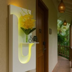 Premium LED Wall Décor with Remote Control & Artificial Flower Showpiece – 32x16 Inch PVC Board